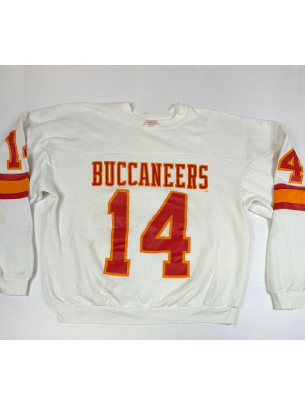 Rawlings Men XL Vintage Tampa Bay Buccaneers #14 Crewneck White Made in USA 80s
